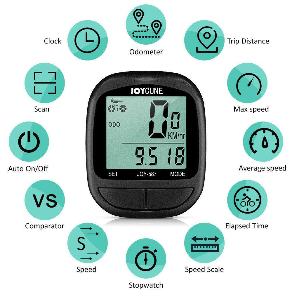 Bike Computer Bicycle Waterproof Wired Speedometer and Odometer Stopwatch Cycle Bike Computer with LED Display for Outdoor Cycling