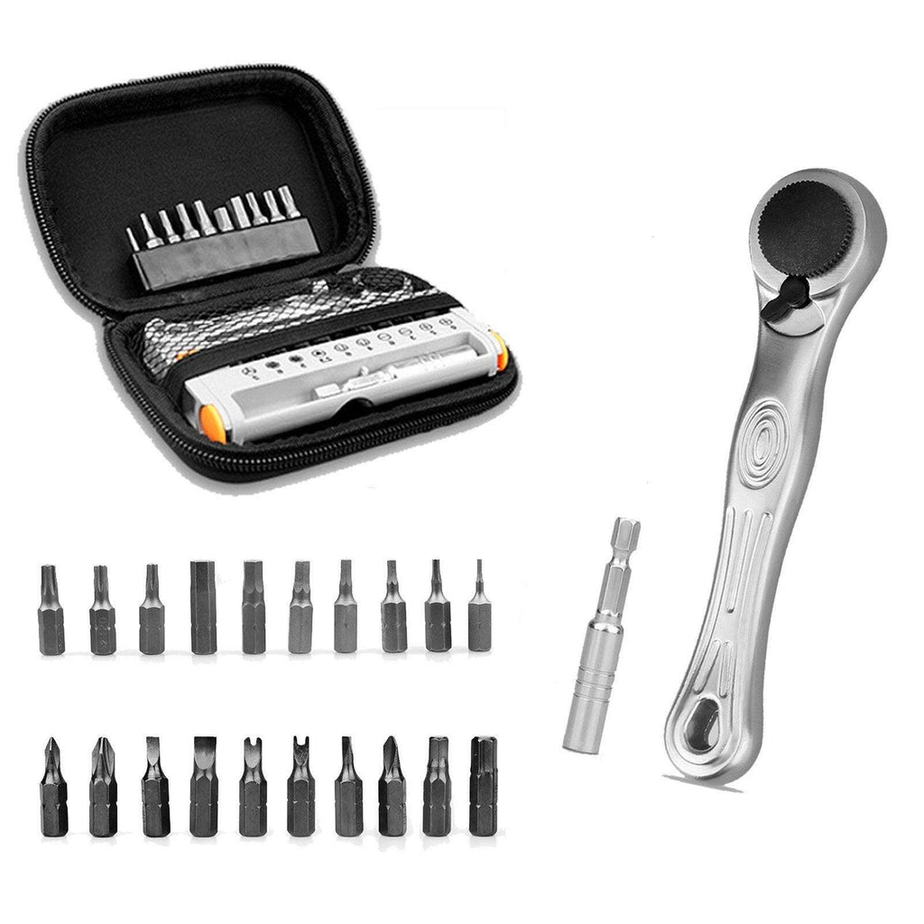Mini Bike Ratchet Wrench Set Ratchet Spanner Ratchet Handle Reliable Multitool Repair Kit for Road & Mountain Bikes Includes Extension Bar & Hard Case Pouch-WAYBIKER