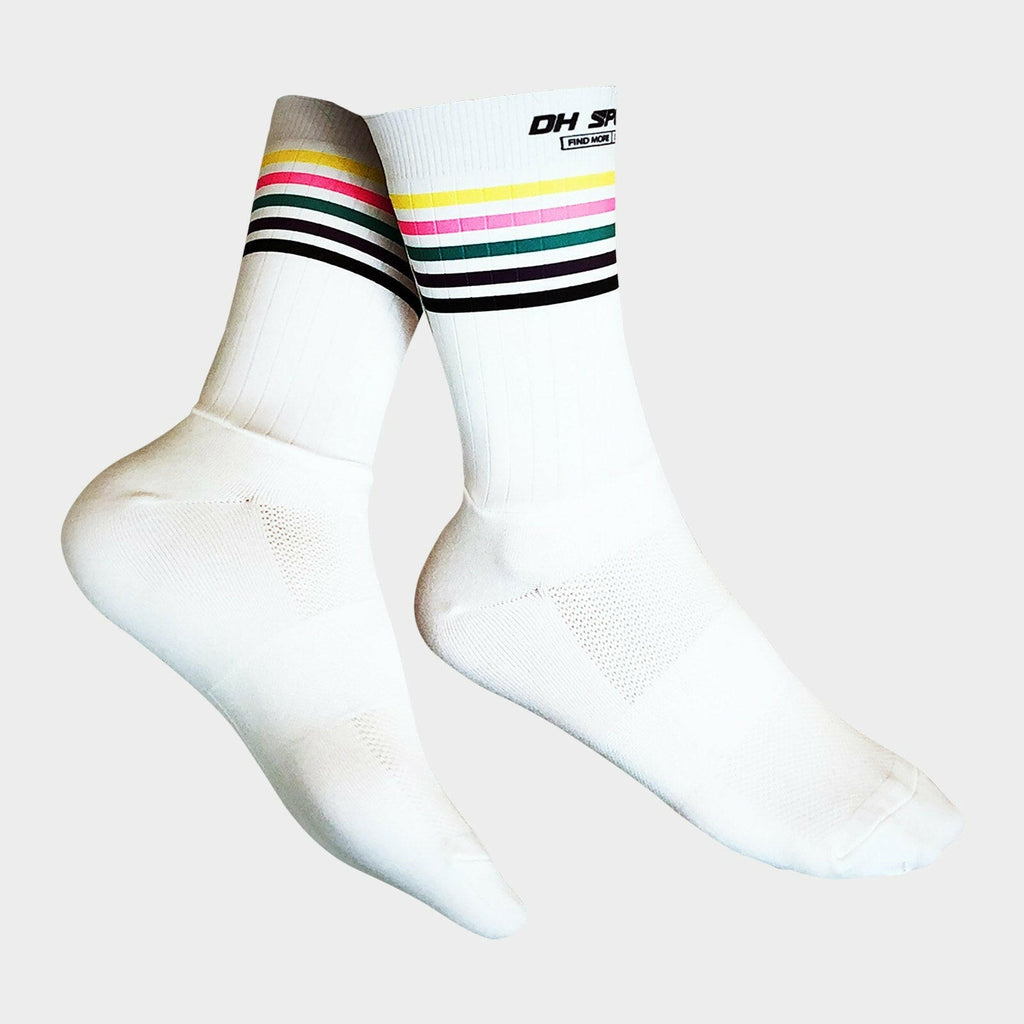 Men Women Bike Socks Splicing Stripes Print Breathable Anti-Slip Stretchy Soft Bicycle Racing Hiking Cycling Stockings