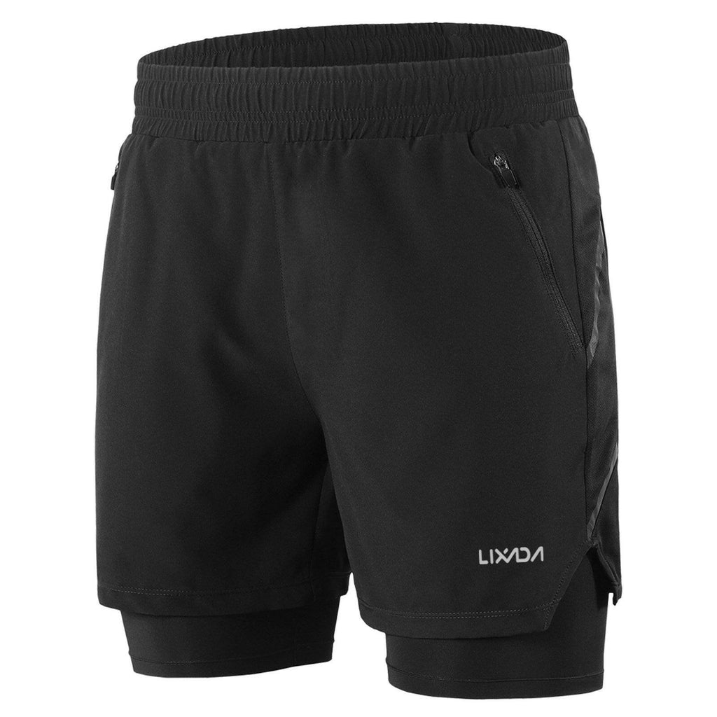 Lixada Men 2 in 1 Running Shorts Quick Drying Breathable Active Training Exercise Jogging Marathon Cycling Shorts-WAYBIKER