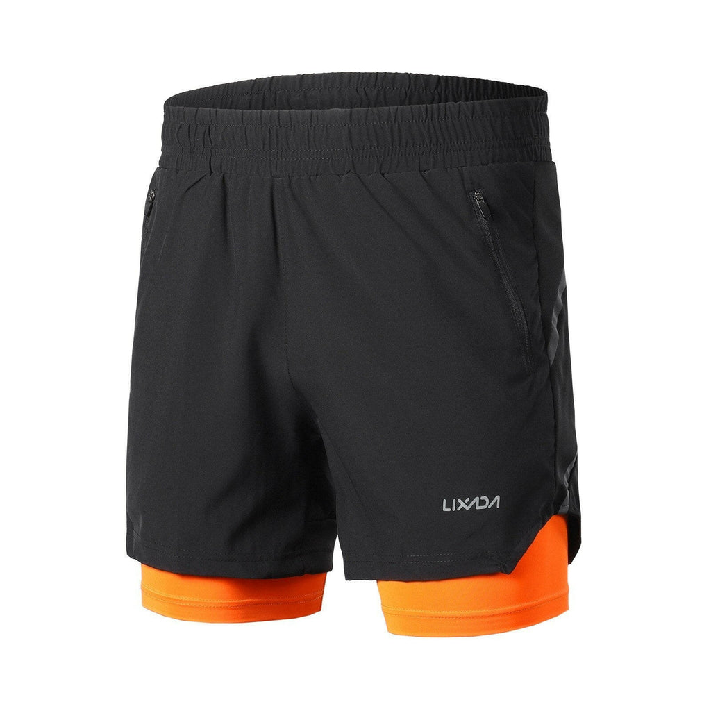 Lixada Men 2 in 1 Running Shorts Quick Drying Breathable Active Training Exercise Jogging Marathon Cycling Shorts-WAYBIKER