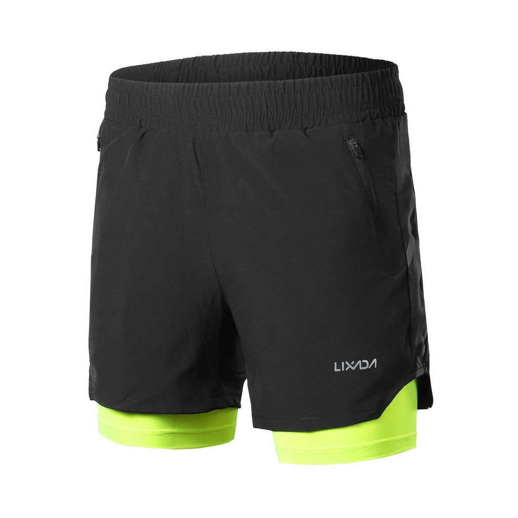 Lixada Men 2 in 1 Running Shorts Quick Drying Breathable Active Training Exercise Jogging Marathon Cycling Shorts-WAYBIKER