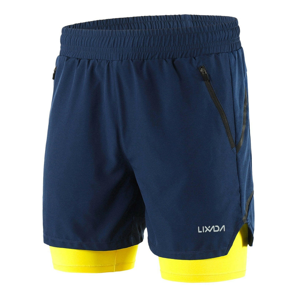 Lixada Men 2 in 1 Running Shorts Quick Drying Breathable Active Training Exercise Jogging Marathon Cycling Shorts-WAYBIKER