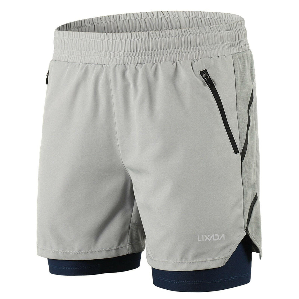 Lixada Men 2 in 1 Running Shorts Quick Drying Breathable Active Training Exercise Jogging Marathon Cycling Shorts-WAYBIKER