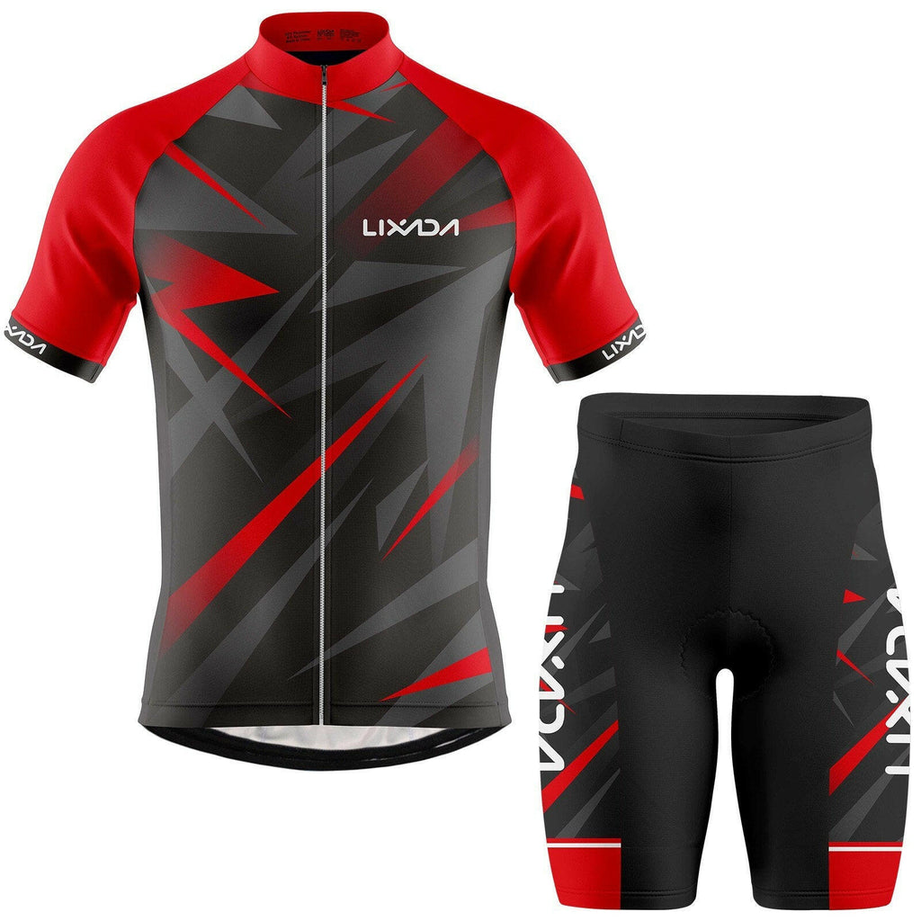 Lixada Men Cycling Jersey Breathable Short Sleeve Bike Shirt and Padded Shorts MTB Bicycle Clothing Suit-WAYBIKER