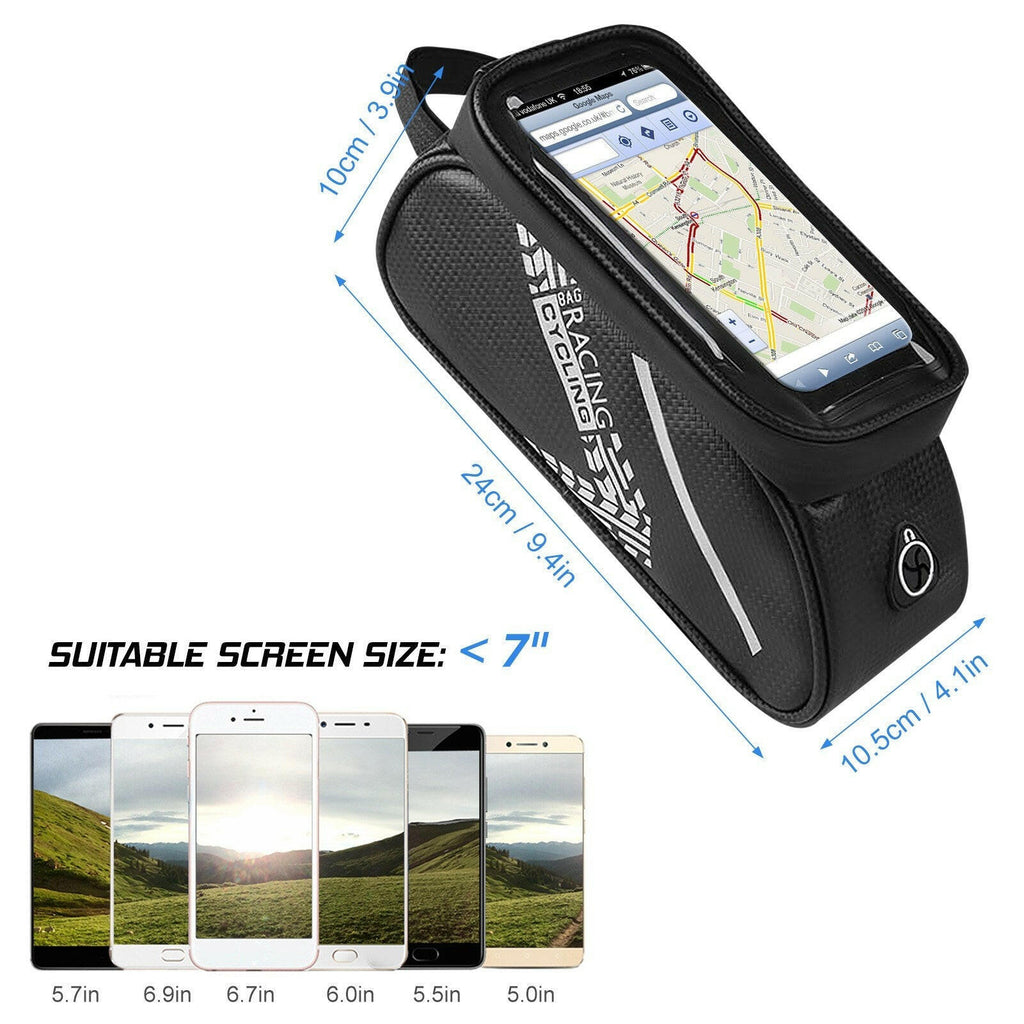 Touch Screen Bike Handlebar Bag Waterproof Front Frame Top Tube Bicycle Pouch Large Capacity Cycling Front Storage Bag for 7in Large Screen-WAYBIKER