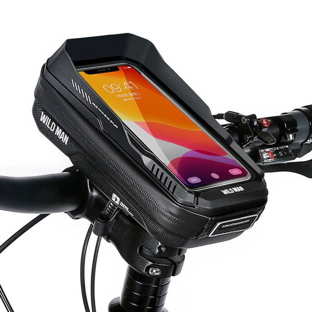 Touch Screen Bike Handlebar Bag Waterproof Front Frame Top Tube Bicycle Pouch Large Capacity Cycling Front Storage Bag for 6.7in Large Screen-WAYBIKER