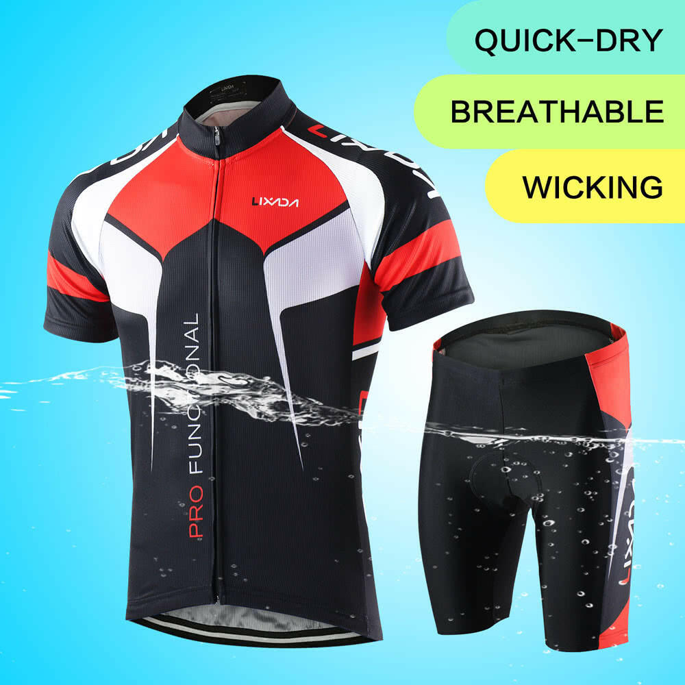 Men Breathable Quick Dry Comfortable Short Sleeve Jersey + Padded Shorts Cycling Clothing Set Riding Sportswear-WAYBIKER