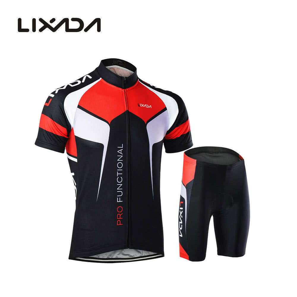 Men Breathable Quick Dry Comfortable Short Sleeve Jersey + Padded Shorts Cycling Clothing Set Riding Sportswear