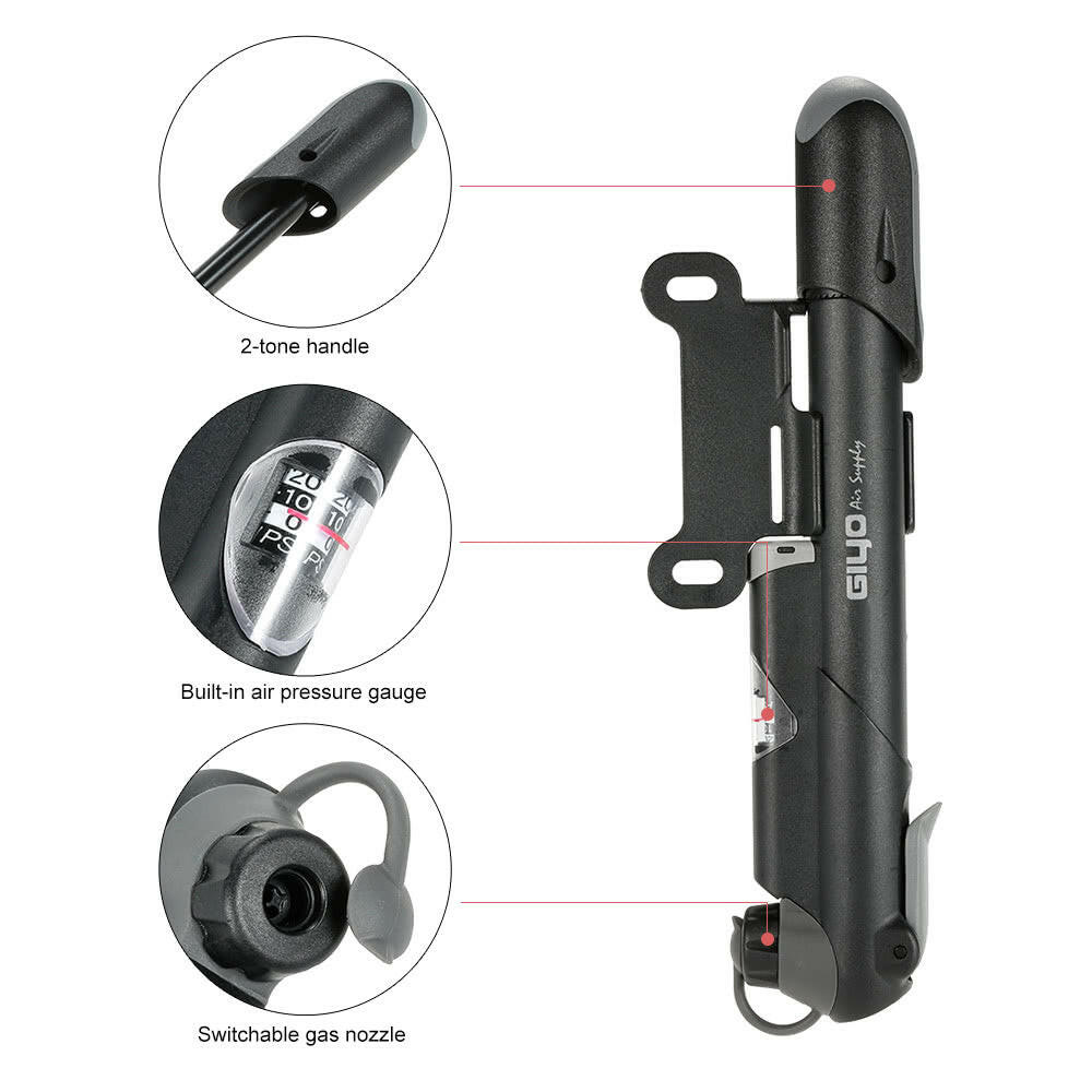 Mini Bike Bicycle Cycle Pump W/In-line Gauge Portable Bicycle Air Pump Cycling Accessory with Switchable Nozzle-WAYBIKER
