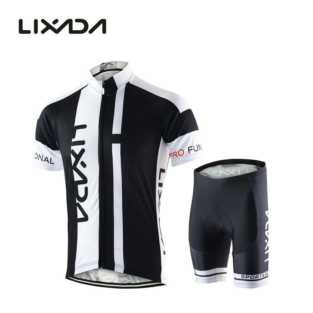 Men Breathable Quick Dry Comfortable Short Sleeve Jersey + Padded Shorts Cycling Clothing Set Riding Sportswear
