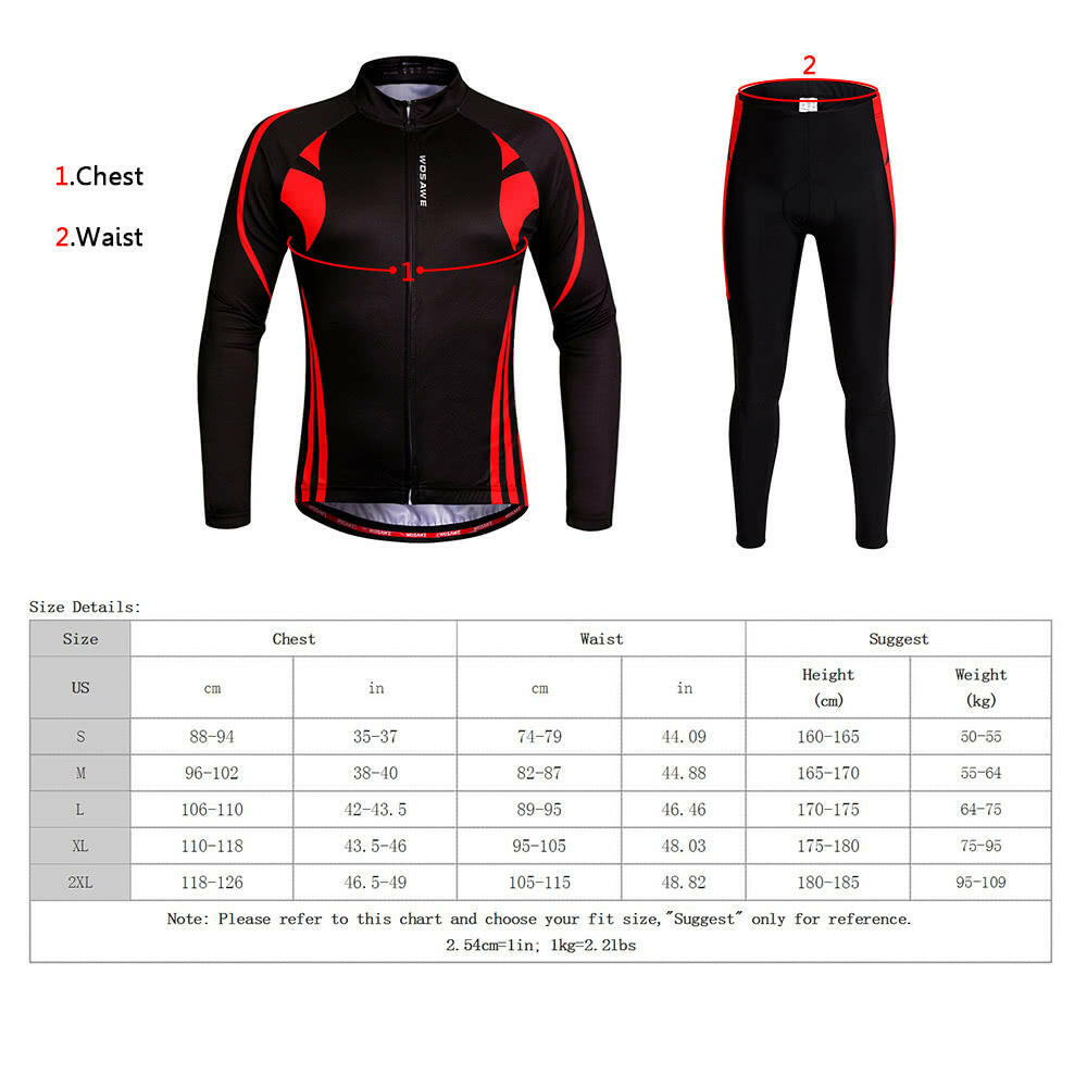 WOSAWE? Unisex Breathable Quick-dry Cycling Full-zip Long Sleeve Jersey Pants Bicycle Clothing Sets Suits Bike Racing Mountain Biking Outdoor Sports-WAYBIKER