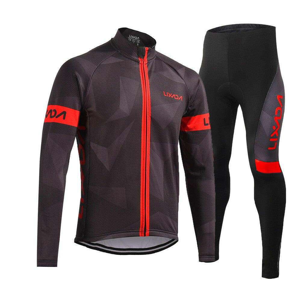 Lixada Men's Winter Thermal Fleece Cycling Clothing Set Long Sleeve Windproof Cycling Jersey Coat Jacket with 3D Padded Pants Trousers