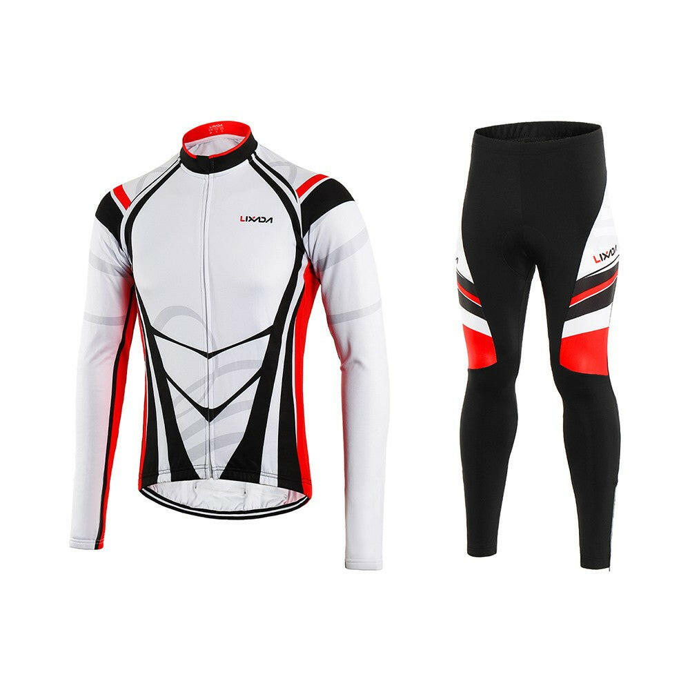 Lixada Men's Winter Thermal Fleece Cycling Clothing Set Long Sleeve Windproof Cycling Jersey Coat Jacket with 3D Padded Pants Trousers-WAYBIKER
