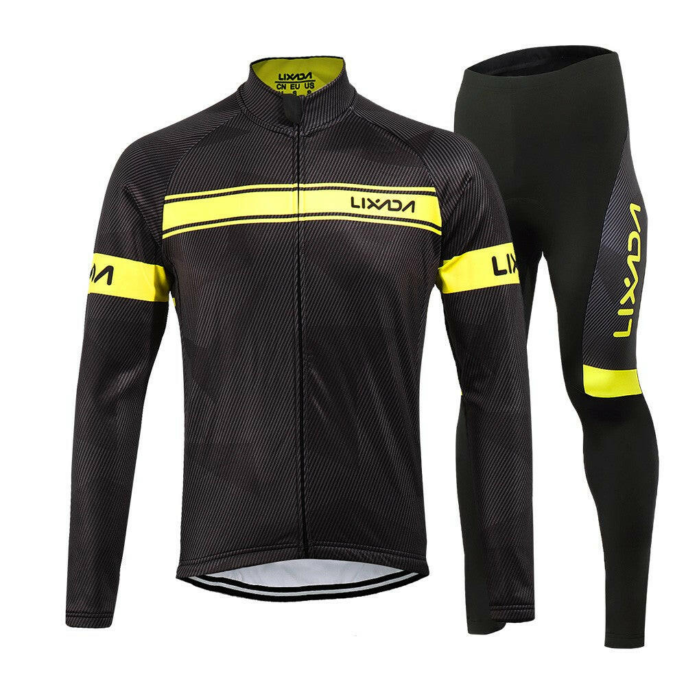 Lixada Men's Winter Thermal Fleece Cycling Clothing Set Long Sleeve Windproof Cycling Jersey Coat Jacket with 3D Padded Pants Trousers