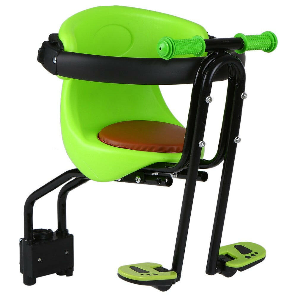 Bicycle Baby Seat Kids Child Safety Carrier Front Seat Saddle Cushion with Back Rest Foot Pedals
