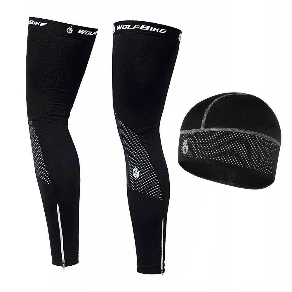 Windproof Warm Cycling Cap and Leg Warmers Set Outdoor Sports Running Warm Hat Leg Sleeves Leggings for Men Women-WAYBIKER