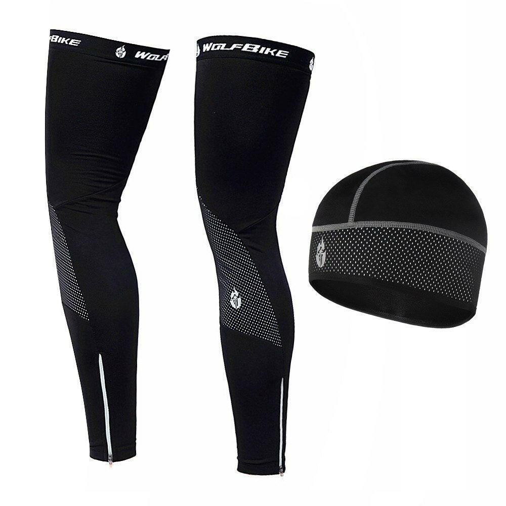 Windproof Warm Cycling Cap and Leg Warmers Set Outdoor Sports Running Warm Hat Leg Sleeves Leggings for Men Women