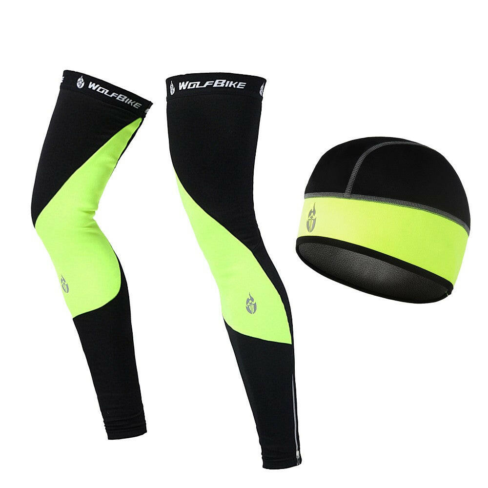 Windproof Warm Cycling Cap and Leg Warmers Set Outdoor Sports Running Warm Hat Leg Sleeves Leggings for Men Women