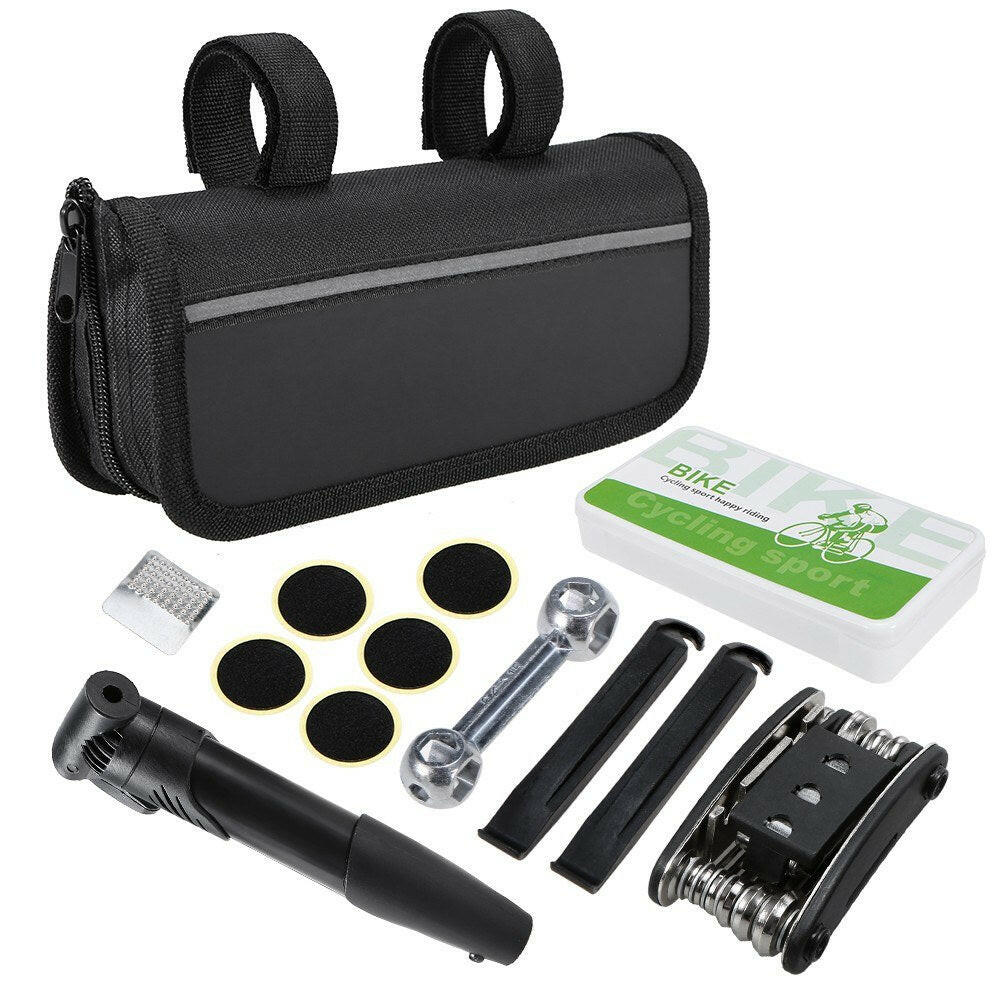 Bike Repair Tool Kit Bike Tire Lever 120PSI Manual Pump Bone Wrench 16-IN-1 Multi-functional Tool Bike Tire Repair Kit with Storage Pouch-WAYBIKER