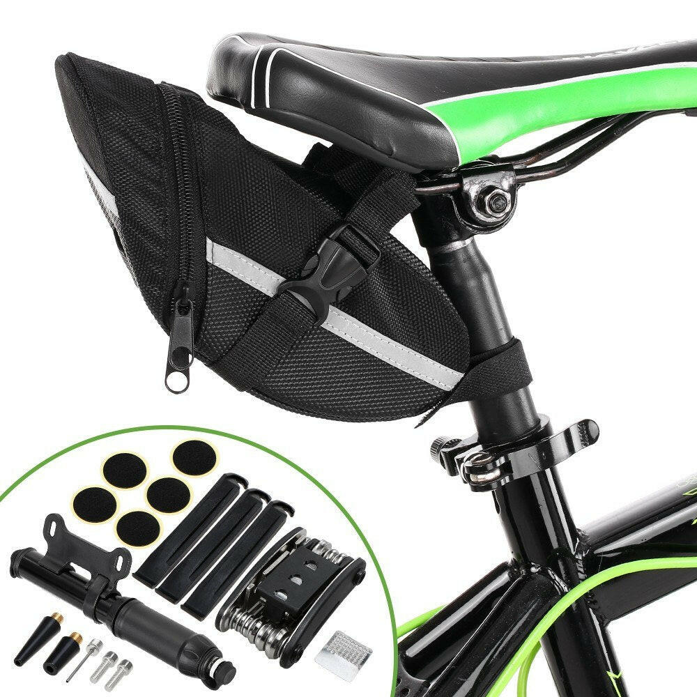Bike Repair Kit Bike Tire Lever 120PSI Manual Pump 16-IN-1 Multi-functional Tool Bike Tire Rasp Patch Needle Bike Tire Repair Tools with Storage Pouch-WAYBIKER