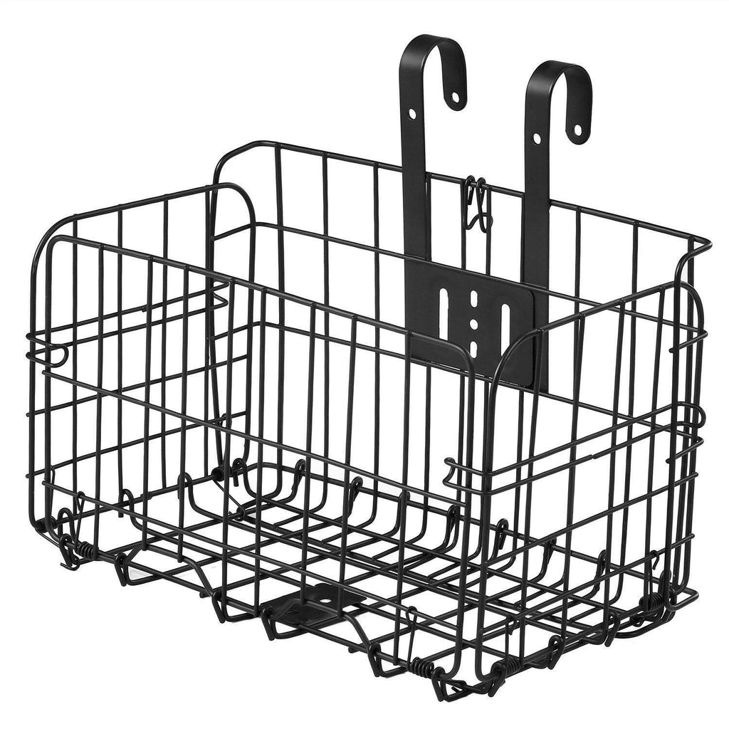 Folding Bike Basket Detchable Steel Wire Bike Handlebar Front Basket Bicycle Rear Rack Hanging Basket Cycling Cargo Carrier