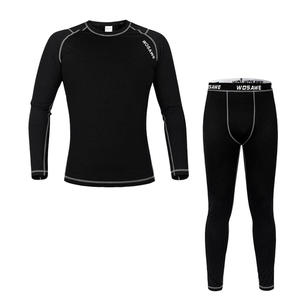 Men Long Sleeve Thermal Fleece Lined Compression Underwear Set Bicycle Jersey Base Layer Shirt and Pants Leggings for Cycling Running Jogging