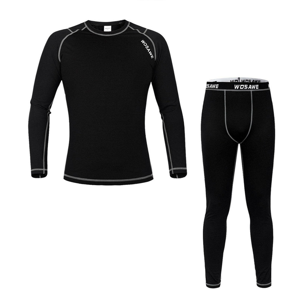Men Long Sleeve Thermal Fleece Lined Compression Underwear Set Bicycle Jersey Base Layer Shirt and Pants Leggings for Cycling Running Jogging-WAYBIKER