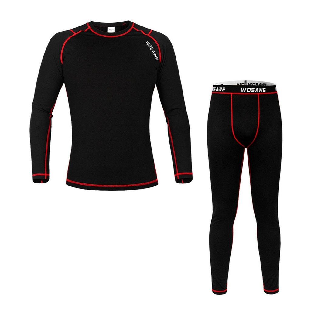 Men Long Sleeve Thermal Fleece Lined Compression Underwear Set Bicycle Jersey Base Layer Shirt and Pants Leggings for Cycling Running Jogging-WAYBIKER