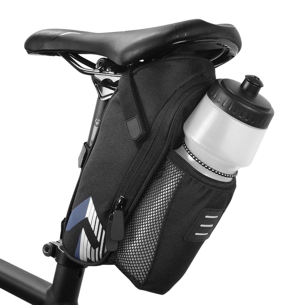 Bicycle Saddle Bag with Water Bottle Pocket Waterproof Bike Seat Bag Reflective Cycling Rear Seat Post Bag with Kettle Pouch Large Capacity Tail Rear Bag MTB Road Bike Bag Bicycle Storage Bag-WAYBIKER