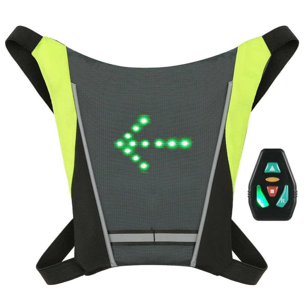 LED Turn Signal Bike Pack USB Rechargeable Reflective Backpack Attachment Clip with Remote Control LED Backpack with Direction Indicator Safety Light Bag Sports Vest for Cycling Running Walking Jogging-WAYBIKER