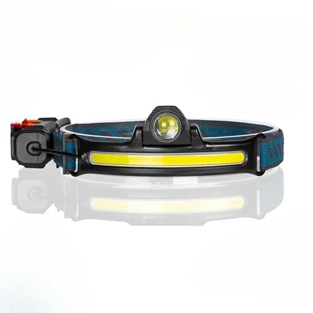 XPG+COB LED USB Rechargeable Head Torch Release Induction Zoom Headlamp 6 Modes Head Lamp with Built-in Battery Flashlight-WAYBIKER