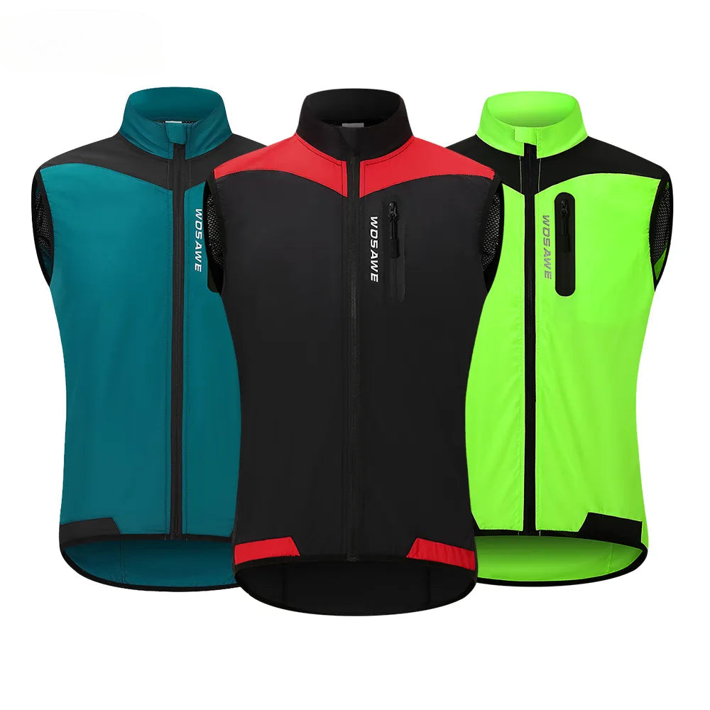 WOSAWE Windproof Cycling Vest Breathable Running Vest MTB Bike Bicycle Reflective Clothing Men Women Sleeveless Cycling Jacket-WAYBIKER