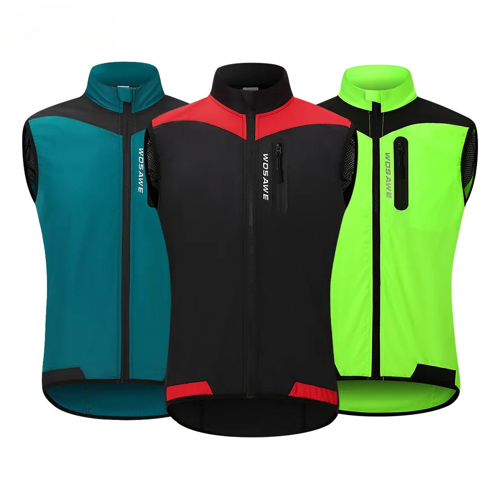 WOSAWE Windproof Cycling Vest Breathable Running Vest MTB Bike Bicycle Reflective Clothing Men Women Sleeveless Cycling Jacket