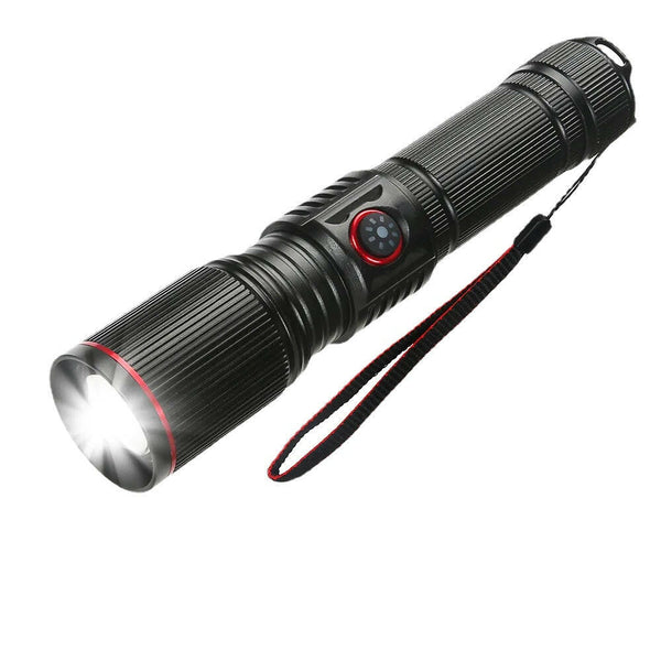 Aluminum Alloy White Laser Powerful LEP Flashlight 18650 or 21700 Battery Zoom Torch Light Lamp with Tail Rope Power Indicator