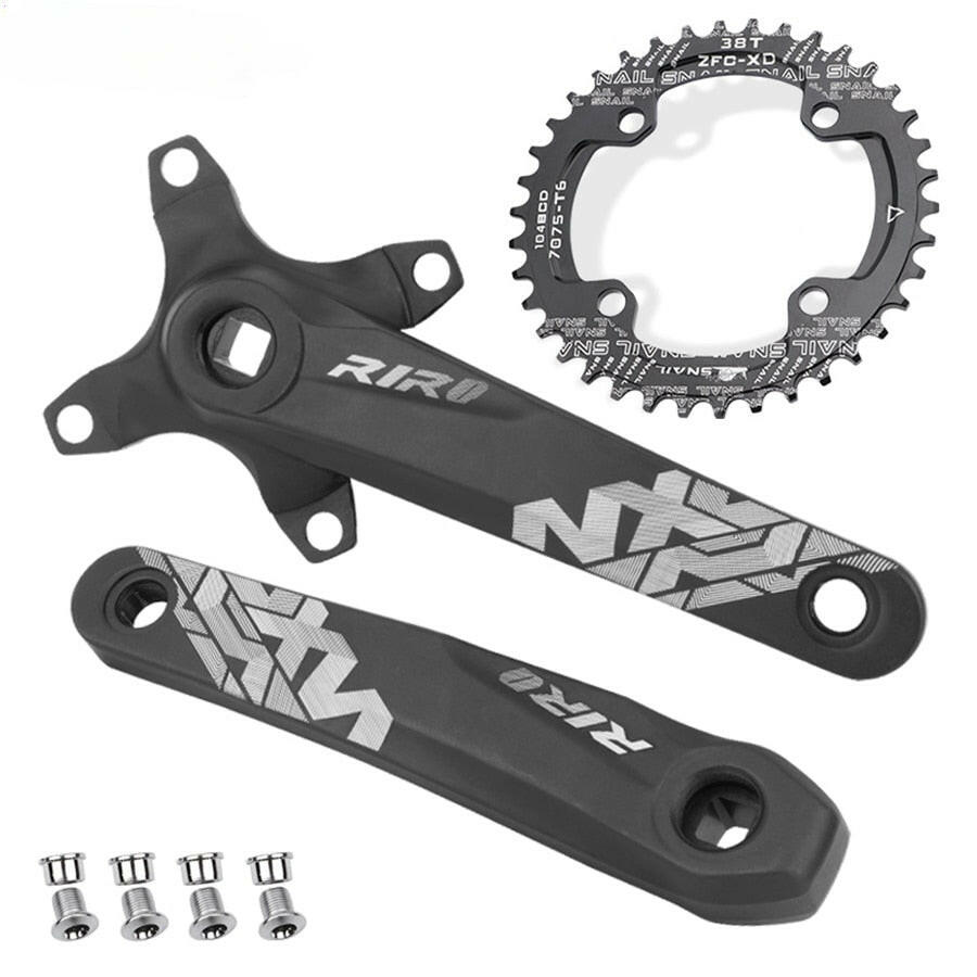 RIRO Bicycle Crankset 104BCD Mountain Bike Square Hole MTB Crank Aluminum Alloy 170/175mm Narrow Wide Single disc 32T34T/36T/38T-WAYBIKER