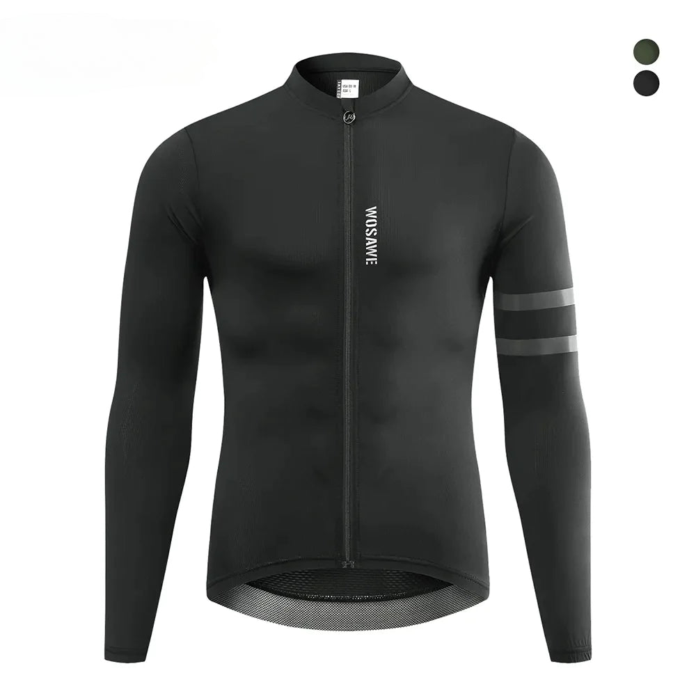 WOSAWE Reflective Jersey Spring Autumn Men's Cycling Jersey Long Sleeve Mtb Road Bike Shirt Breathable Seamless 3 Back Pockets-WAYBIKER