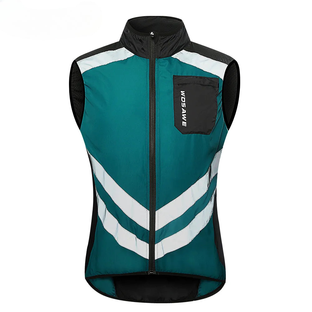 WOSAWE High Visibility Cycling Vest Wind Windbreaker Windproof Coat Breathable Reflective Sleeveless Jacket for Running Hiking-WAYBIKER