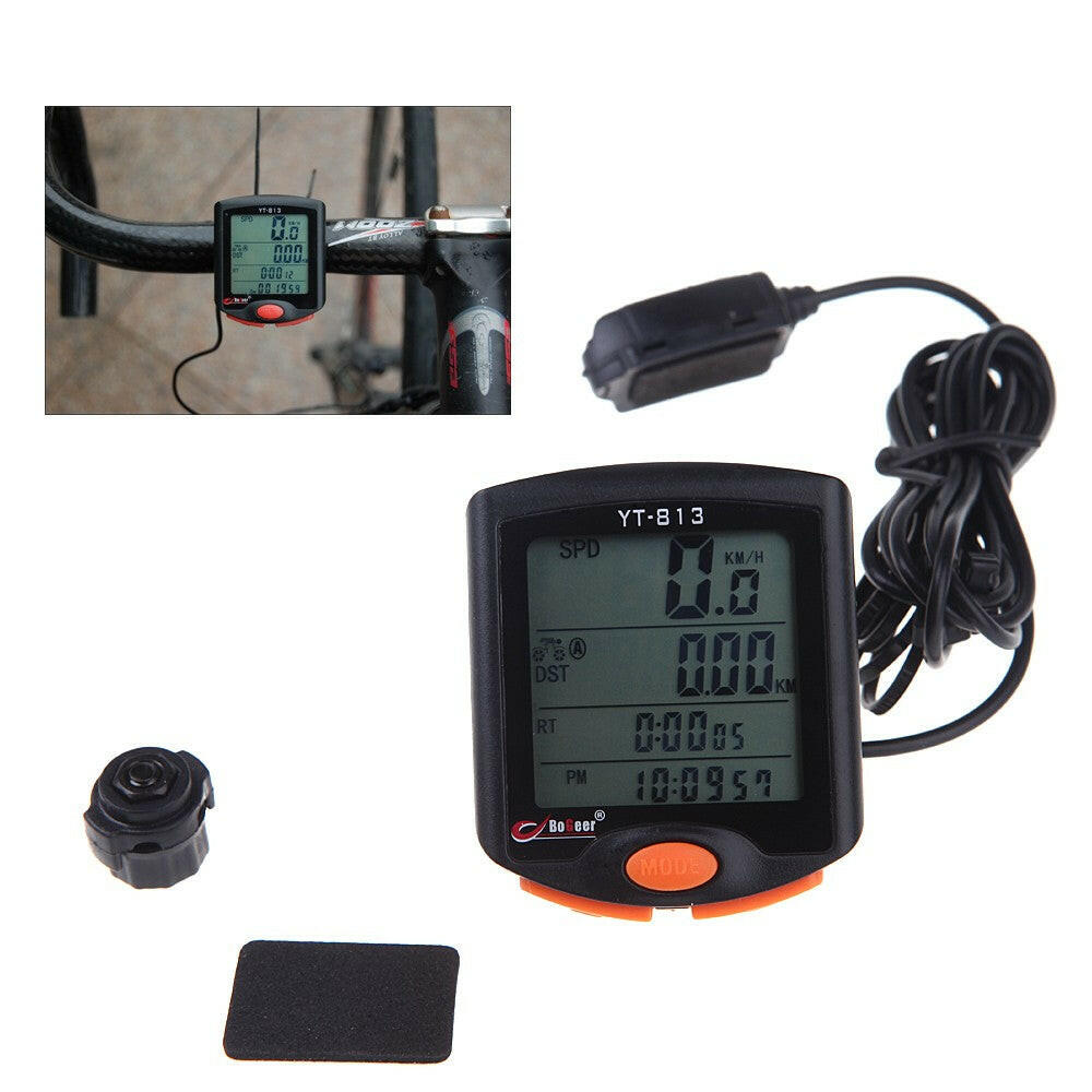 BoGeer YT-813 Imported Sensors LCD Backlit Bicycle Speedometer Odometer Computer Rainproof